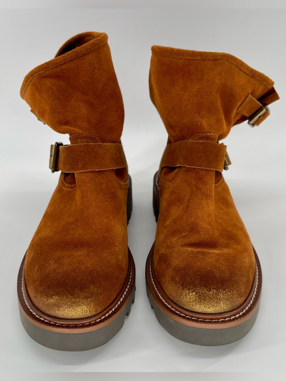 Sam Edelman Kinsley Amber Brown Suede Biker Boots Size 8.5 - LIKE NEW